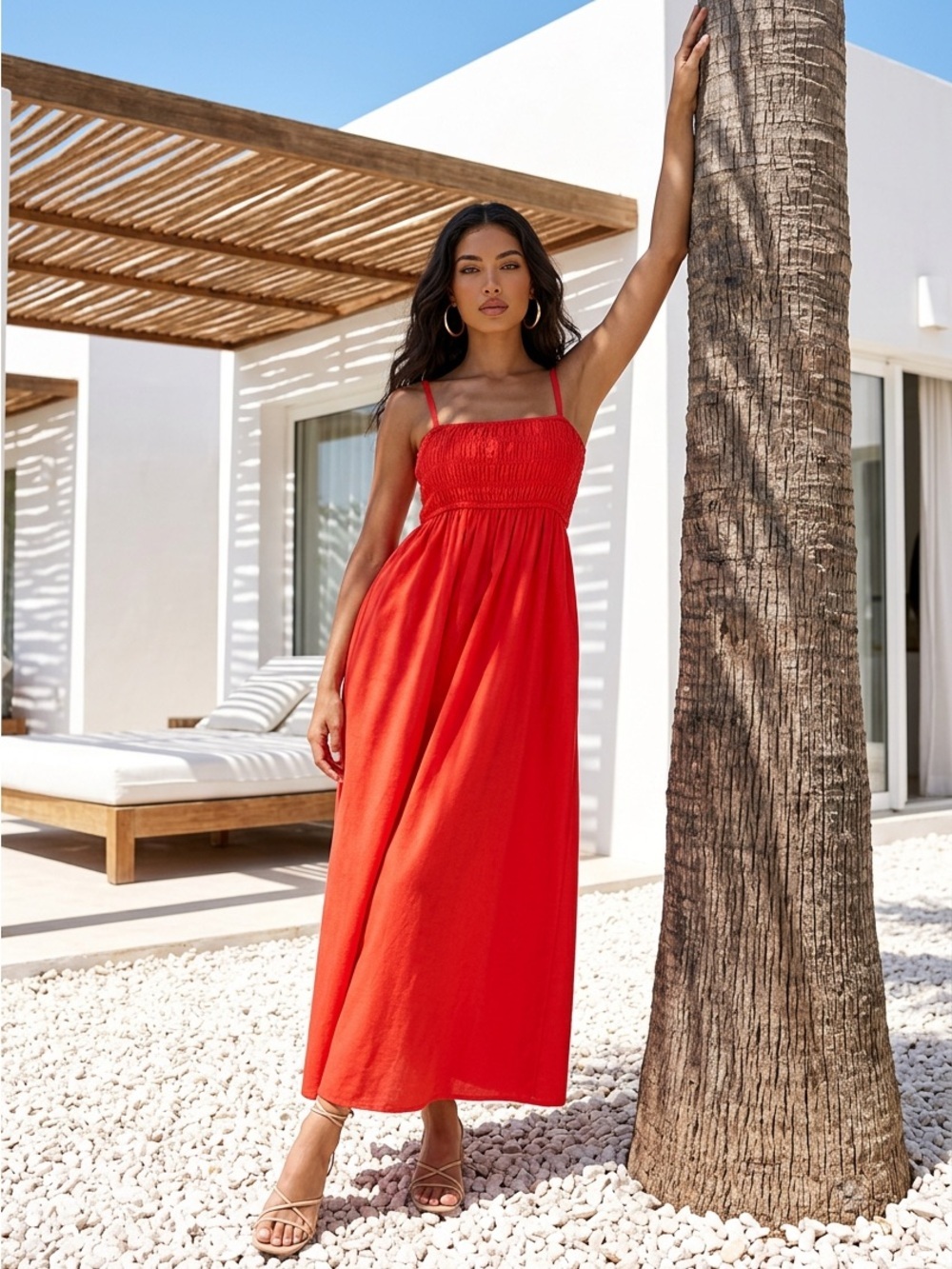 NWOT A new day Red Smocked Empire Waist Maxi Dress